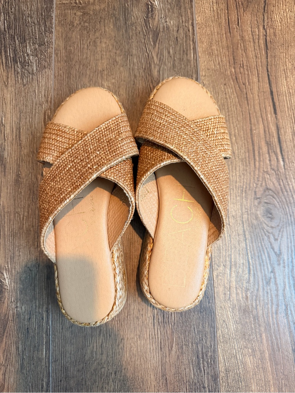 Woven Cross-Strap Slide Sandals - Tan